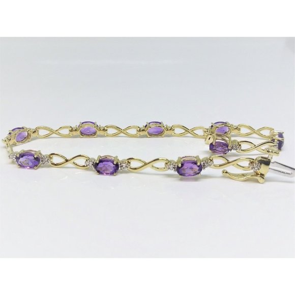 10k Yellow Gold Natural Amethyst Link Bracelet - Picture 1 of 4